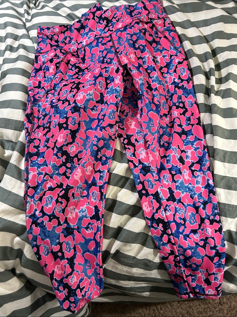 Girls' Vibrant Pink & Blue Printed Leggings - Stretch Active Bottoms